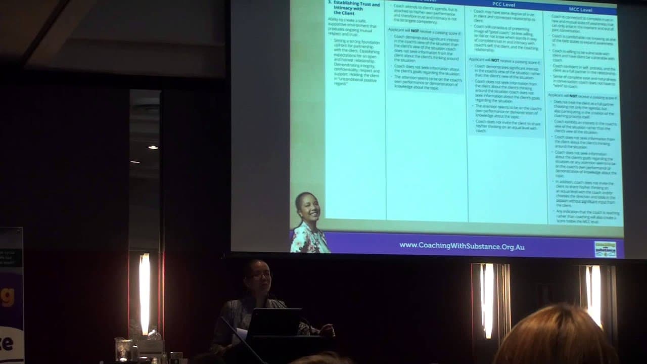 Maria Power presenting on recovery coaching at an addiction conference