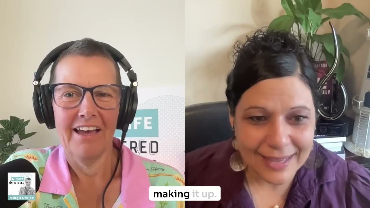 Alfina Lofaro speaking on the Midlife Unfiltered podcast about relationships and self-worth